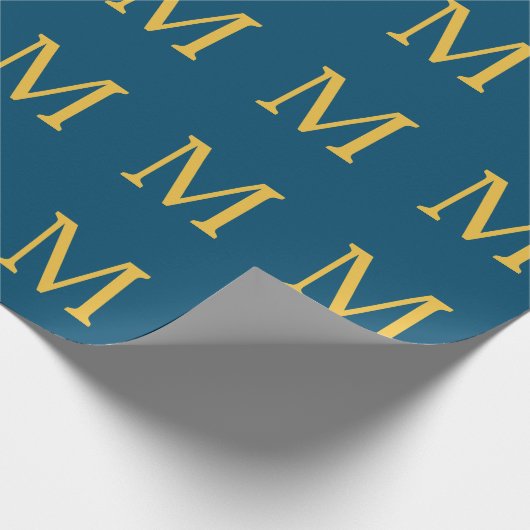 Monogram Initiaal Gold Blue Aangepaste naam 2023 Cadeaupapier (Hoek)
