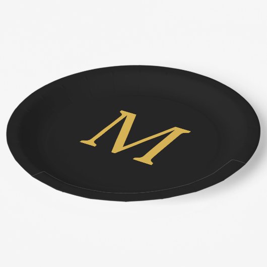Monogram Initiaal Gold Golden Black Aangepaste naa Papieren Bordje (Gekanteld)