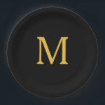Monogram Initiaal Gold Golden Black Aangepaste naa Papieren Bordje<br><div class="desc">Ontworpen met tekst sjabloon voor monogrammed initiaal dat u kunt aanpassen! U kunt ook de kleuren wijzigen zoals u wilt.</div>