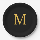 Monogram Initiaal Gold Golden Black Aangepaste naa Papieren Bordje (Voorkant)