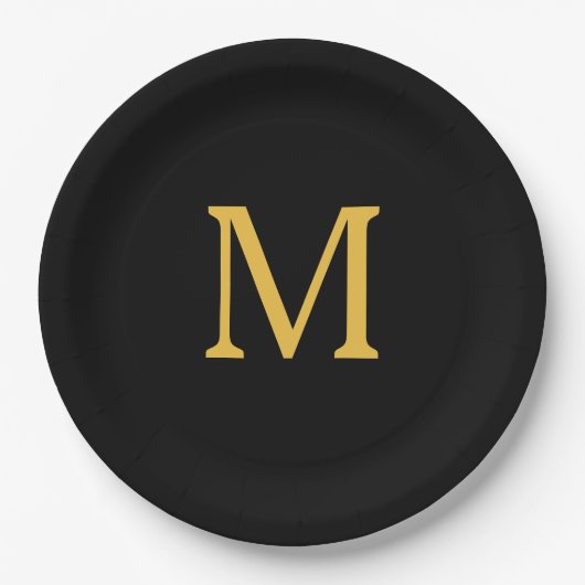 Monogram Initiaal Gold Golden Black Aangepaste naa Papieren Bordje (Voorkant)