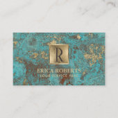 Monogram Initiaal Gold Turquoise & Blauwgroen Visitekaartje (Voorkant)