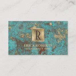 Monogram Initiaal  Gold Turquoise & Blauwgroen Visitekaartje