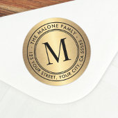 Monogram initiaal golden gradiënt return address ronde sticker