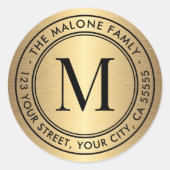 Monogram initiaal golden gradiënt return address ronde sticker (Voorkant)