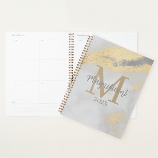 Monogram Initiaal Goud en grijze marmer Planner (Display)