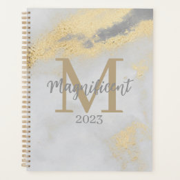 Monogram Initiaal Goud en grijze marmer Planner
