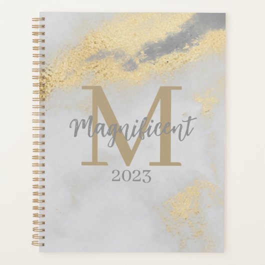 Monogram Initiaal Goud en grijze marmer Planner (Voorkant)