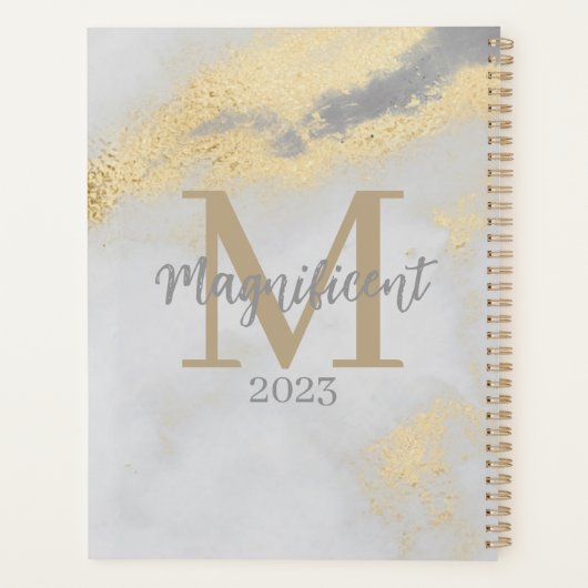 Monogram Initiaal Goud en grijze marmer Planner (Achterkant)