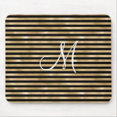 Monogram Initiaal Goud en Zwart Gestreepte Muismat (Voorkant)