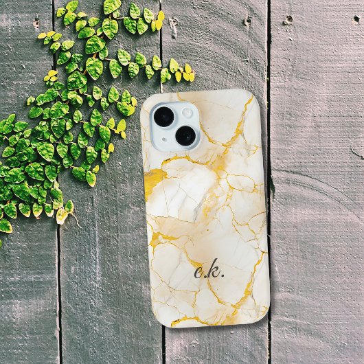 Monogram Initiaal goud geel wit marmer Case-Mate iPhone Case