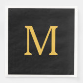 Monogram Initiaal Goud Gouden Zwart Aangepaste Naa Servet (Voorkant)