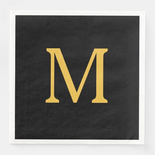 Monogram Initiaal Goud Gouden Zwart Aangepaste Naa Servet (Voorkant)