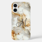 Monogram Initiaal Goud Grijs Wit Marmer Waterverf Case-Mate iPhone Case (Achterkant)