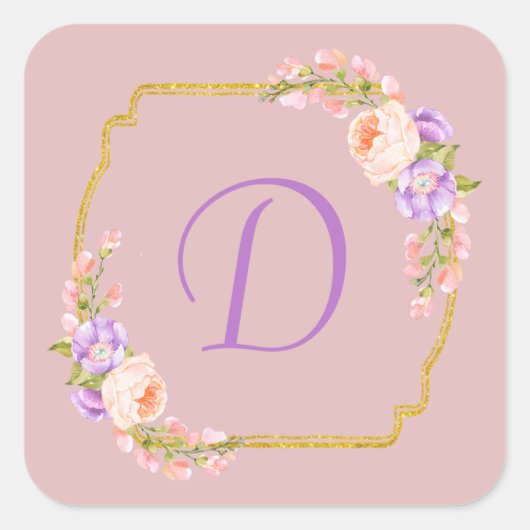 Monogram Initiaal Goud Lijst met lade Vierkante Sticker (Voorkant)
