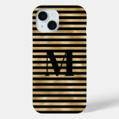Monogram Initiaal Goud Zwart Gestreept Case-Mate iPhone Case (Achterkant)