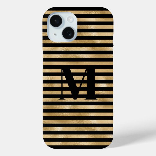 Monogram Initiaal Goud Zwart Gestreept Case-Mate iPhone Case (Achterkant)