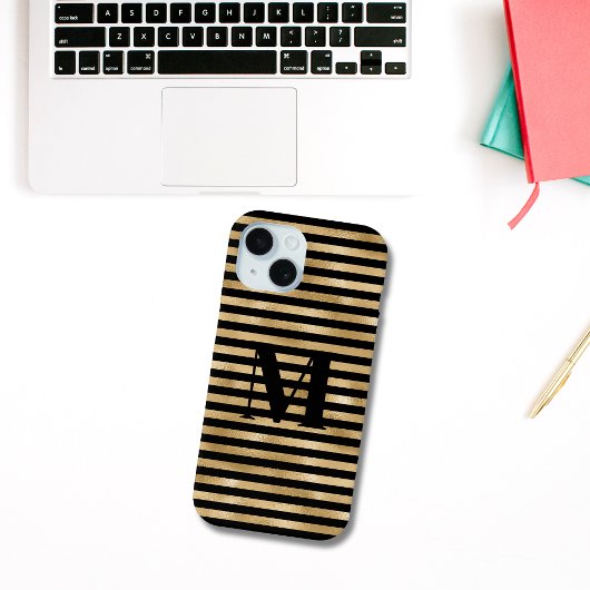 Monogram Initiaal Goud Zwart Gestreept Case-Mate iPhone Case