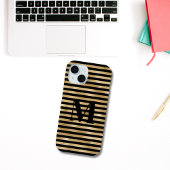 Monogram Initiaal Goud Zwart Gestreept iPhone 15 Case