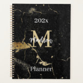 Monogram Initiaal Goud Zwart Marmer Niet gedateerd Planner (Voorkant)