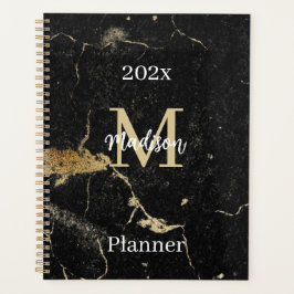 Monogram Initiaal Goud Zwart Marmer Niet gedateerd Planner