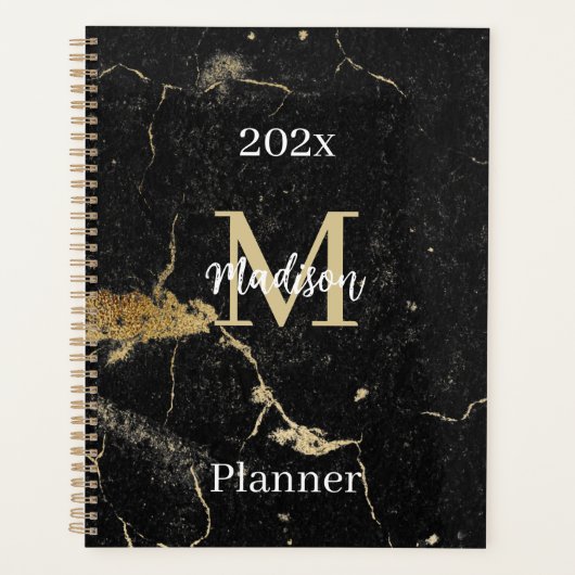 Monogram Initiaal Goud Zwart Marmer Niet gedateerd Planner (Voorkant)
