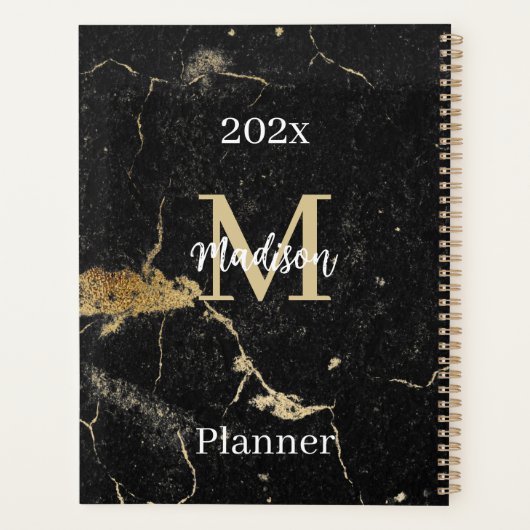 Monogram Initiaal Goud Zwart Marmer Niet gedateerd Planner (Achterkant)
