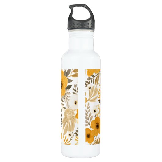 Monogram Initiaal Goudbruin Wit Bloemen Botanisch Waterfles (Achterkant)