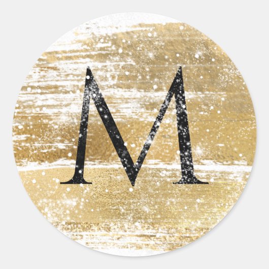 Monogram Initiaal Gouden Glitter Chic Ronde Sticker (Voorkant)