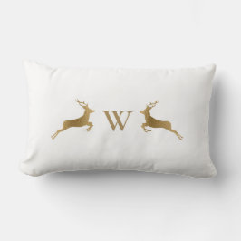 Monogram Initiaal Gouden Hert Wit Winter Kussen