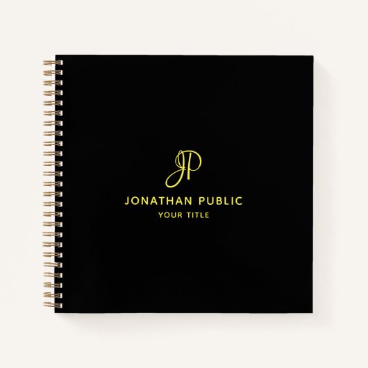 Monogram Initiaal Gouden Script Zakelijk Sjabloon Notitieboek (Voorkant)