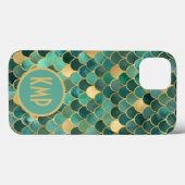 Monogram Initiaal Green Emerald Gold Mermaid Scale Case-Mate iPhone Case (Achterkant (horizontaal))