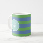 Monogram Initiaal Green Periwinkle Striped Pattern Koffiemok (Voorkant links)
