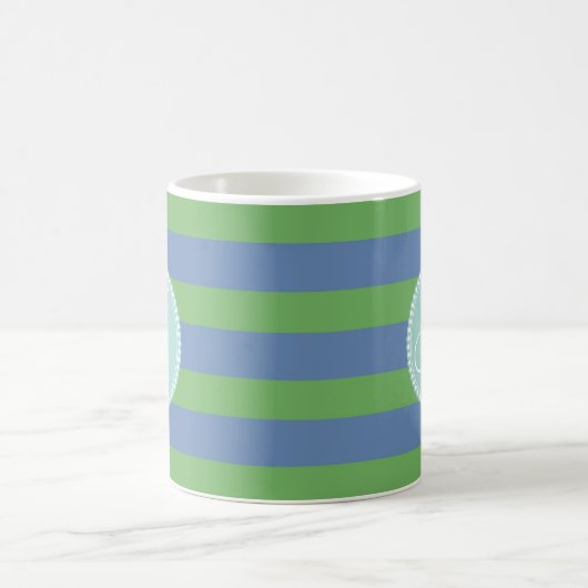 Monogram Initiaal Green Periwinkle Striped Pattern Koffiemok (Center)