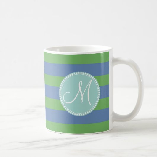 Monogram Initiaal Green Periwinkle Striped Pattern Koffiemok (Rechts)