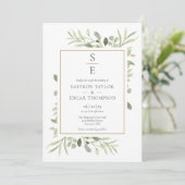 Monogram Initiaal Greenery Foliage Wedding Kaart (Staand voorkant)