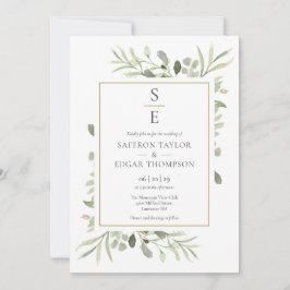 Monogram Initiaal Greenery Foliage Wedding Kaart