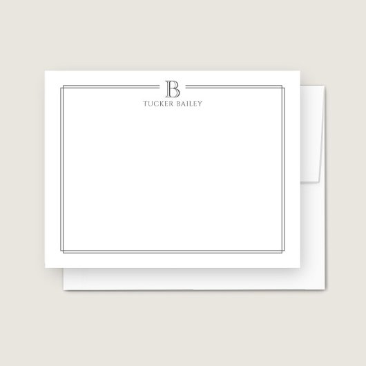 Monogram Initiaal Grijs Dubbel Rand Professioneel Notitiekaartje