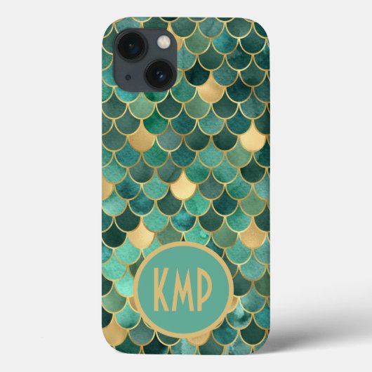 Monogram Initiaal Groen Smaragd Goud Zeemeermin Sc Case-Mate iPhone Case (Achterkant)