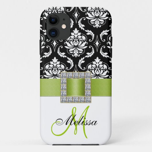 Monogram Initiaal Groen zwart Damask iPhone 5 Hoes (Achterkant)