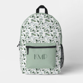 Monogram Initiaal Groene Bladeren Botanisch  Bedrukte Rugzak