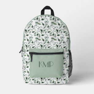 Monogram Initiaal Groene Bladeren Botanisch Bedrukte Rugzak