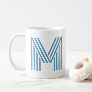 Monogram Initiaal Grote Print Zomer Blauw & Wit Koffiemok
