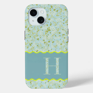 MONOGRAM INITIAAL H ACQUA LITTLE FLOWERS iPhone 15 CASE