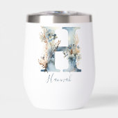 Monogram Initiaal H Blue Floral Waterverf Gift Haa (Voorkant)