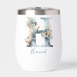 Monogram Initiaal H Blue Floral Waterverf Gift Haa