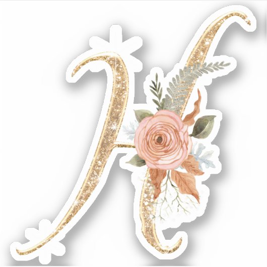 Monogram Initiaal H Goud Glitter Pioen Roos Bloeme Sticker (Voorkant)