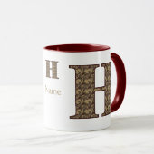 Monogram Initiaal H Vintage Bloemmotief Gepersonal Mok (Voorkant rechts)