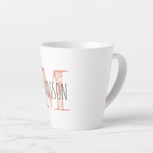 Monogram Initiaal Handgeschreven Naam Latte Mok (Rechterhoek)