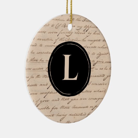 Monogram Initiaal handgeschreven papier Antiek let Keramisch Ornament (Rechts)